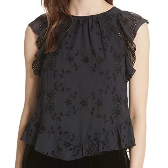 NWT Joie Silk Eyelet Top with Flutter Sleeves, Size XS - Picture 15 of 15